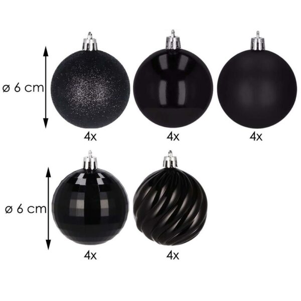 Set globuri de Craciun, 20 bucati, 5 modele, 6cm, negru - Image 9