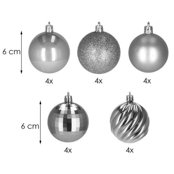Set globuri de Craciun, 20 bucati, 5 modele, 6cm, argintiu - Image 8