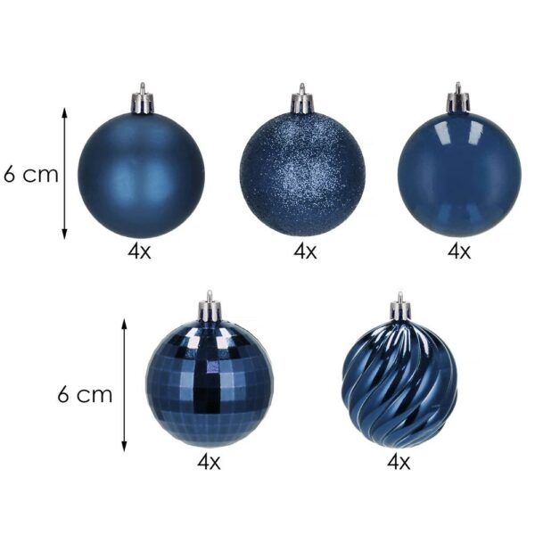 Set globuri de Craciun, 20 bucati, 5 modele, 6cm, albastru inchis - Image 9