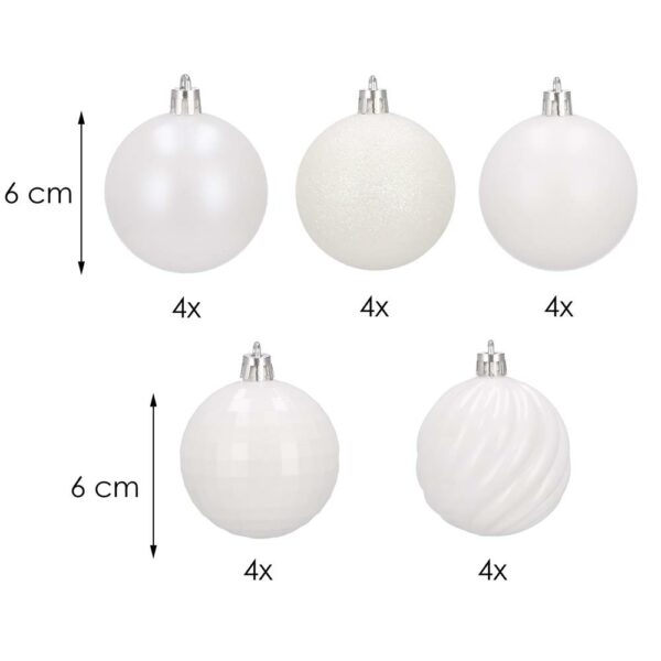 Set globuri de Craciun, 20 bucati, 5 modele, 6cm, alb - Image 9