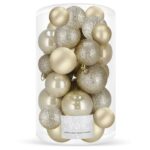 Karácsonyi gömbkészlet, 30 darab, 3 féle minta, 4/5/6 cm, arany