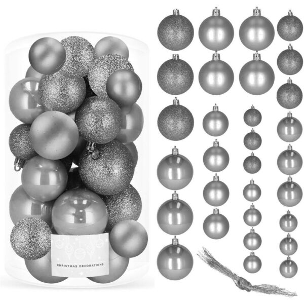 Set globuri de Craciun, 30 bucati, 3 modele, 4/5/6cm, gri argintiu - Image 9