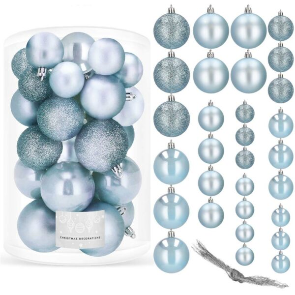 Set globuri de Craciun, 30 bucati, 3 modele, 4/5/6cm, albastru deschis - Image 9