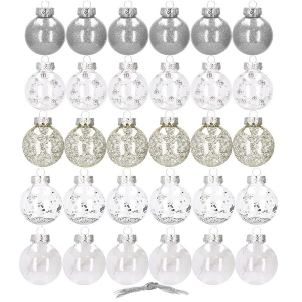 Set globuri de Craciun Inedit, 30 bucati, 6cm, transparente si argintiu - Image 10