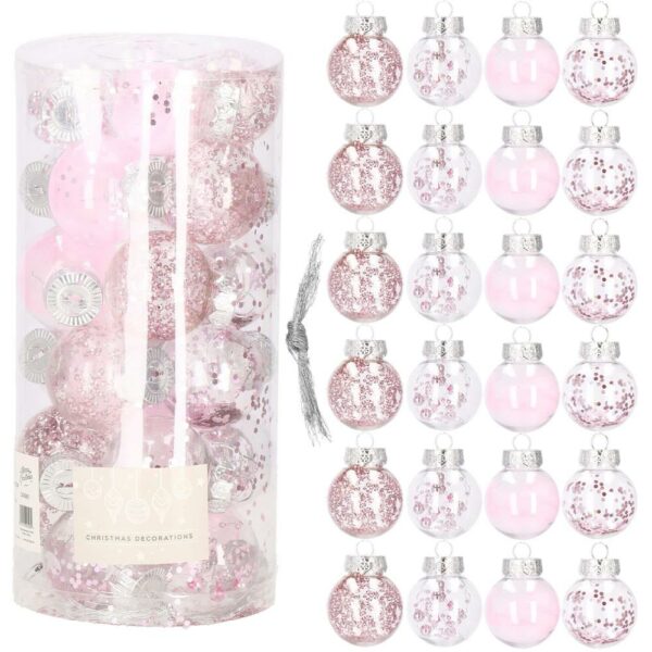 Set globuri de Craciun Inedit, 24 bucati, 5cm, transparente si roz pal - Image 7