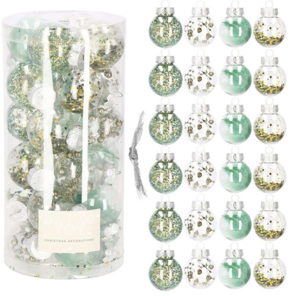 Set globuri de Craciun Inedit, 24 bucati, 5cm, transparente si verde - Image 8
