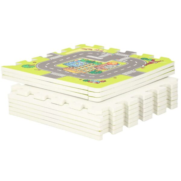 Covor din spuma pentru copii, tip puzzle strazi, 9 piese, 90×90 cm, verde - Image 8