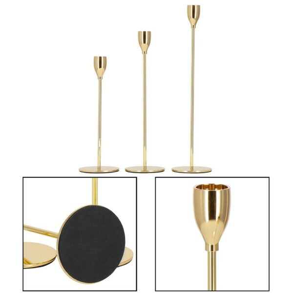 Set 3 suporturi de lumanare din metal, 23, 28 si 33cm, auriu - Image 8