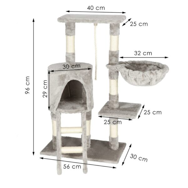 Játszókészlet macskáknak ággyal és kaparófával, 96 cm, szürke - Image 8