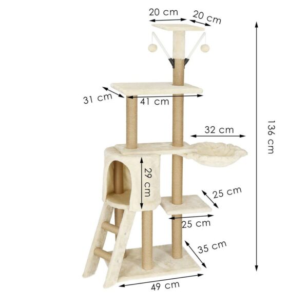Játszókészlet macskáknak ággyal és kaparófával, 136 cm, krém - Image 7
