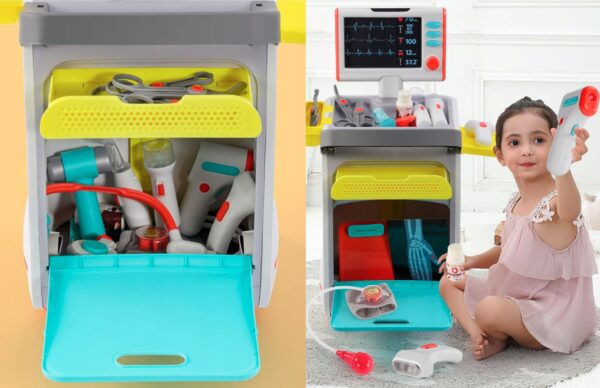 Set de joaca, carucior medical cu aparatura si instrumente, cu sunete si lumini - Image 10