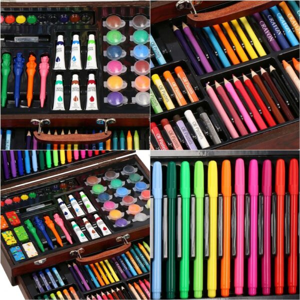 Set de pictura si desen pentru copii, 130 de piese, trusa lemn - Image 10