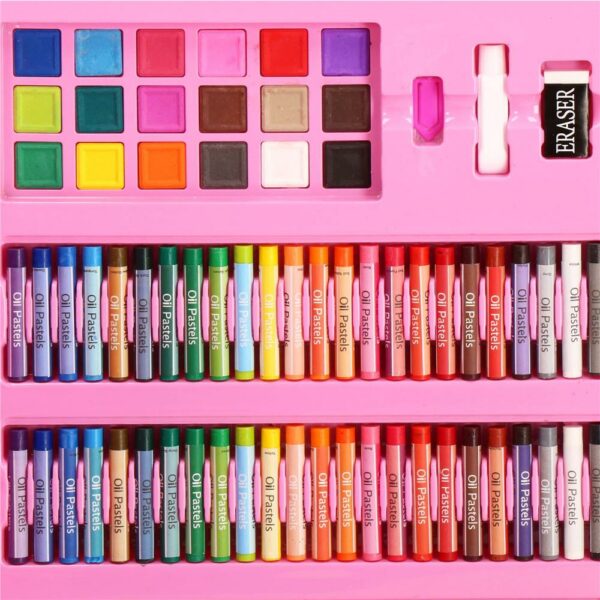 Set de pictura si desen pentru copii, 208 de piese, trusa plastic roz - Image 9