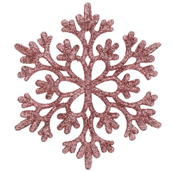 Decoratiune brad fulg de zapada, set 12 bucati, 10cm, roz