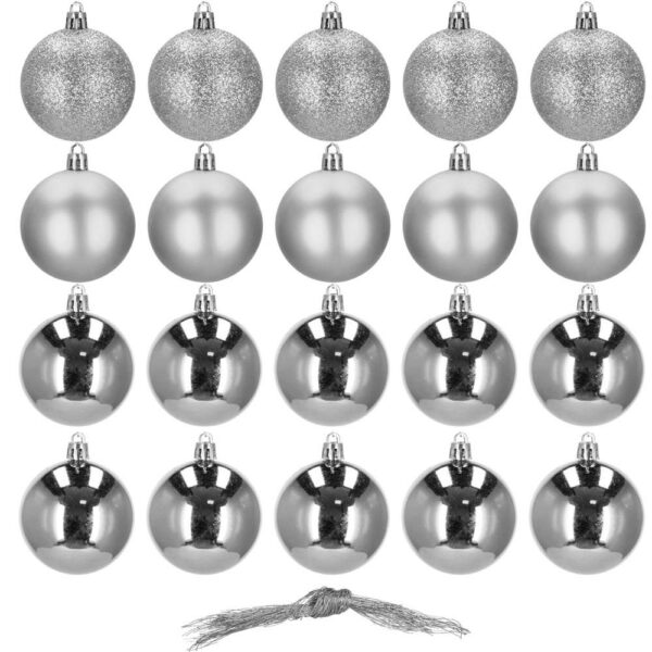 Set globuri de Craciun, 20 bucati, 3 modele, 4cm, argintiu - Image 9