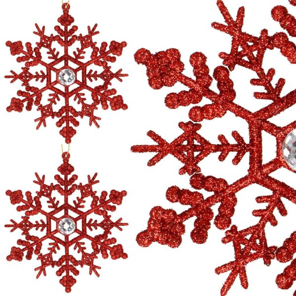 Decoratiune brad fulg de zapada cu cristal, set 2 bucati, 12cm, rosu - Image 7
