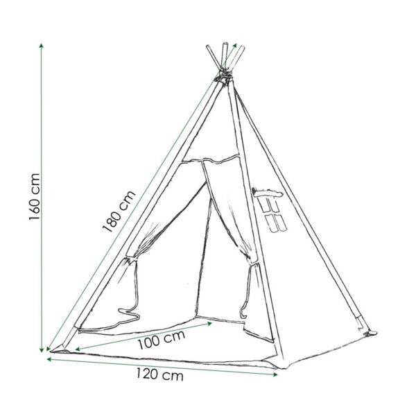 Teepee indiánsátor gyerekeknek ablakkal, vastag szőnyeggel és 2 párnával, fekete-fehér - Image 10