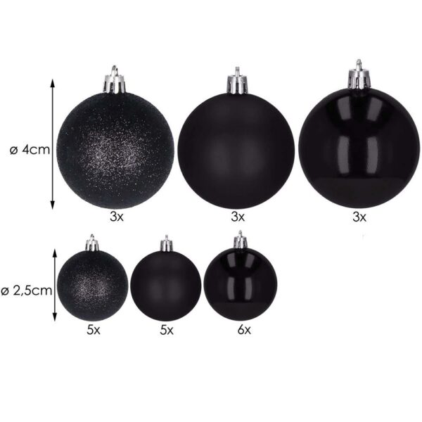Set globuri de Craciun, 25 bucati, 3 modele, 2,5cm si 4cm, negru - Image 9