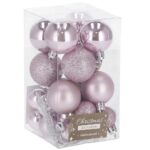 Karácsonyi gömb szett, 25 darab, 3 modell, 2,5 cm és 4 cm, rózsaszín