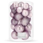 Karácsonyi gömb szett, 30 darab, 3 féle minta, 4/5/6 cm, rózsaszín