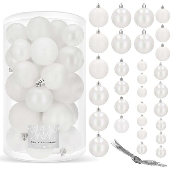 Set globuri de Craciun, 30 bucati, 3 modele, 4/5/6cm, alb - Image 10