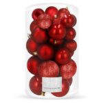 Set globuri de Craciun, 30 bucati, 3 modele, 4/5/6cm, rosu
