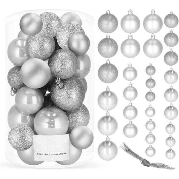 Set globuri de Craciun, 30 bucati, 3 modele, 4/5/6cm, argintiu - Image 9