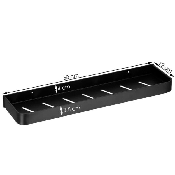 Fürdőszobapolc 2 falra szerelhető rendszerrel, alumínium, 50x12x4cm, fekete - Image 9