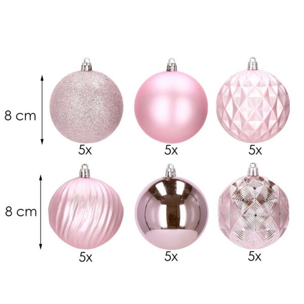 Set globuri de Craciun, 30 bucati, 6 modele, 8cm, roz - Image 10