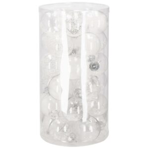 Set globuri de Craciun Inedit, 30 bucati, 7cm, transparente si alb