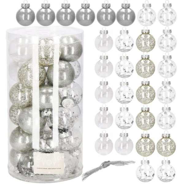 Set globuri de Craciun Inedit, 30 bucati, 6cm, transparente si argintiu - Image 4