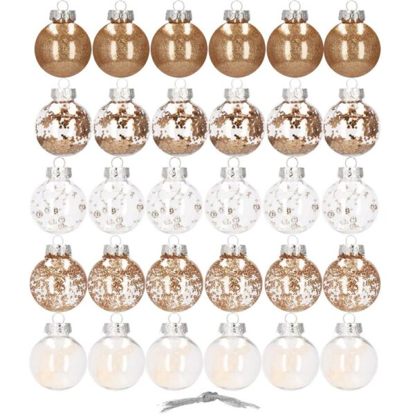 Set globuri de Craciun Inedit, 30 bucati, 6cm, transparente si auriu - Image 9