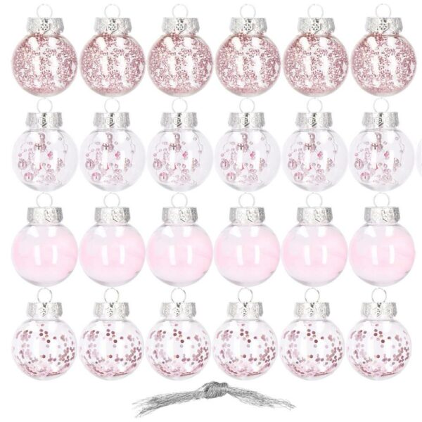 Set globuri de Craciun Inedit, 24 bucati, 5cm, transparente si roz pal - Image 8