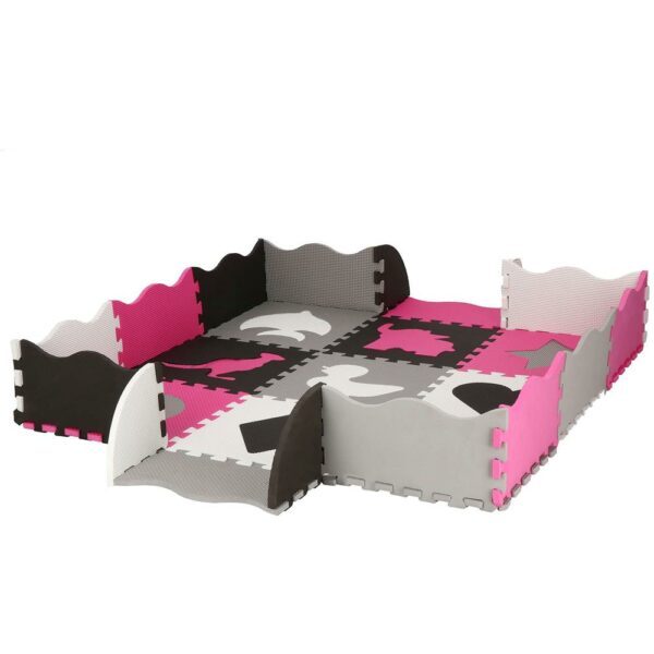 Habszivacs matrac gyerekeknek, forma puzzle típusú, 34 db, hőszigetelő, 120×120 cm, szürke rózsaszín - Image 9