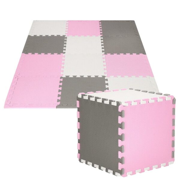 Covor din spuma pentru copii, tip puzzle forme, 26 piese, termoizolant, 118×90 cm, gri roz - Image 10