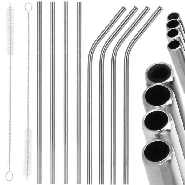 8 db ezüst fém szívószál készlet, újrafelhasználható, tároló tokkal és tisztítókefével, 215x6 mm - Image 9
