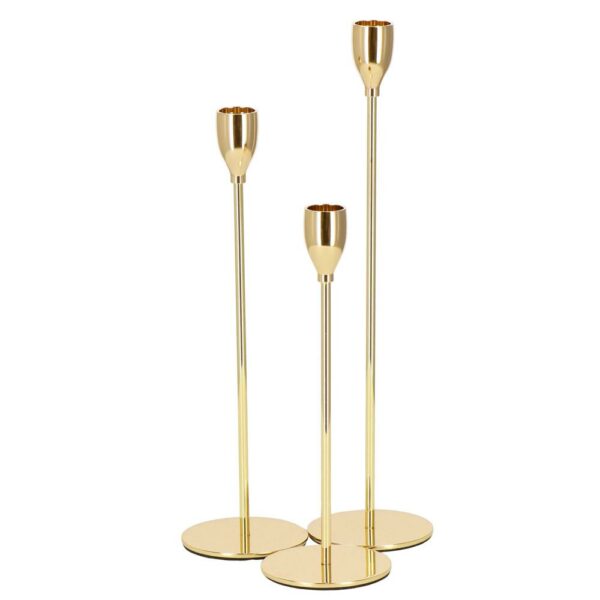 Set 3 suporturi de lumanare din metal, 23, 28 si 33cm, auriu - Image 9