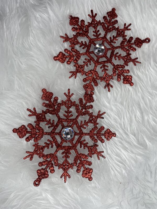 Decoratiune brad fulg de zapada cu cristal, set 2 bucati, 12cm, rosu - Image 8