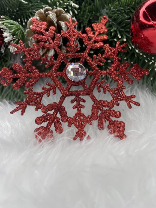 Decoratiune brad fulg de zapada cu cristal, set 2 bucati, 12cm, rosu - Image 9