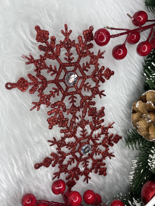Decoratiune brad fulg de zapada cu cristal, set 2 bucati, 12cm, rosu - Image 12