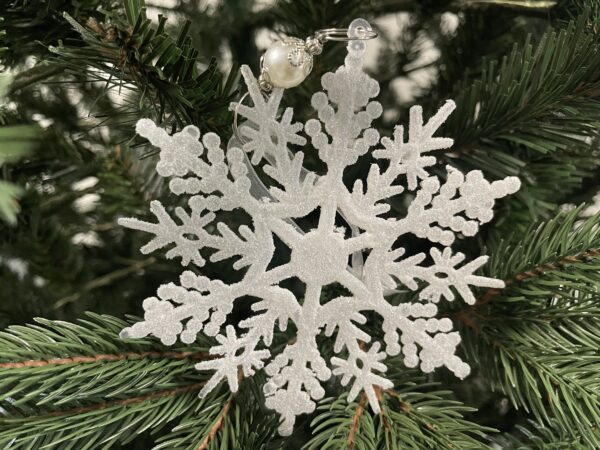 Hópehely karácsonyfadísz, 13cm, fehér, csillámos - Image 14