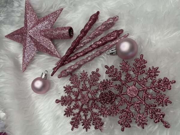 Set globuri si decoratiuni de Craciun, 101 piese, diverse dimensiuni, alb roz - Image 14