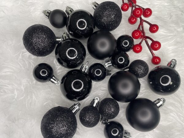 Set globuri de Craciun, 25 bucati, 3 modele, 2,5cm si 4cm, negru - Image 13