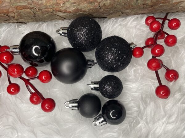 Set globuri de Craciun, 25 bucati, 3 modele, 2,5cm si 4cm, negru - Image 18