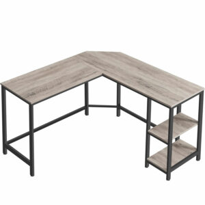 VASAGLE L alakú sarokasztal, 2 tárolópolccal, 138x138x75cm, ipari, szürke és fekete