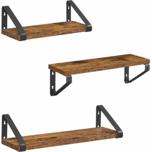 VASAGLE Falipolc, 3 darabos készlet 30cm, 35cm és 40cm, 2 szerelési mód, rusztikus barna és fekete