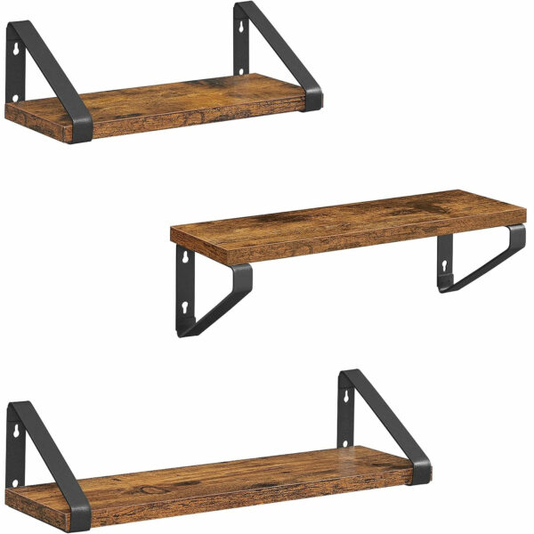 VASAGLE Falipolc, 3 darabos készlet 30cm, 35cm és 40cm, 2 szerelési mód, rusztikus barna és fekete