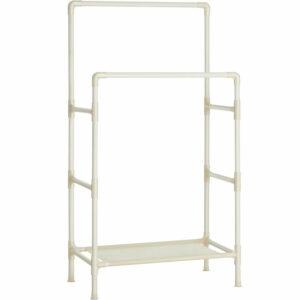 SONGMICS Raft de haine din metal, cu 2 bare de haine si 1 raft, maxim 70 kg, industrial, 45x83x157cm, alb