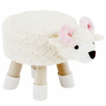 Taburet pentru copii, rotund 28x30cm, lavabil, model oita alba