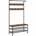 VASAGLE Ruhaakasztó 9 akasztóval és cipőtartóval, ipari stílusú, acél váz, 100x42x182 cm